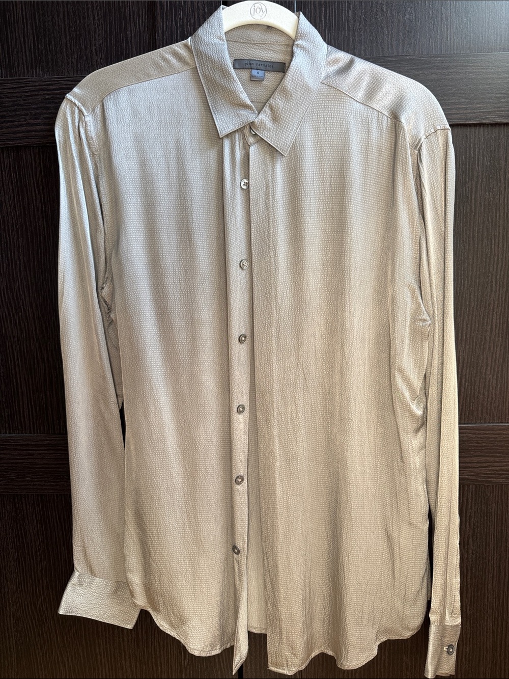 Men's Silver Metallic Sheen Long-Sleeve Button-Up Shirt